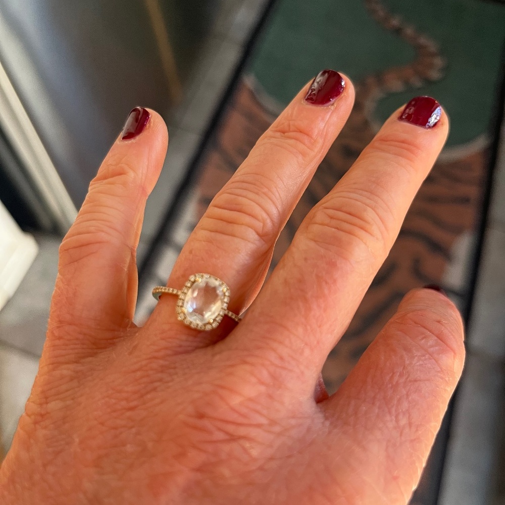 14K Yellow Gold  1.92 Carat Faceted Oval Topaz Diamond Halo Engagement Cocktail7